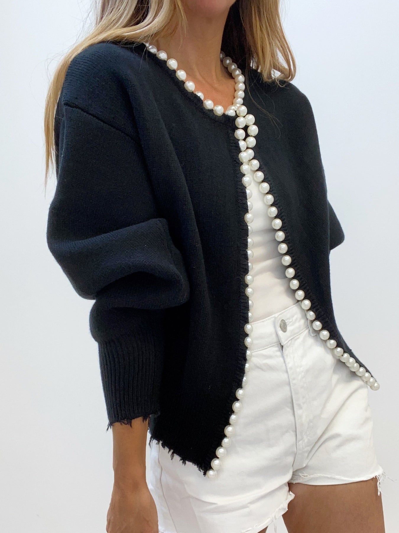 Pearl-Trimmed Knit Cardigan