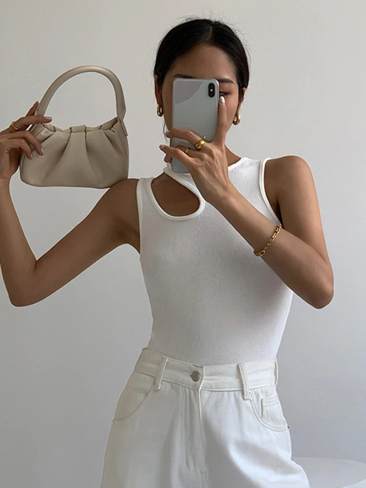 Cutout Detail Ribbed Tank Top